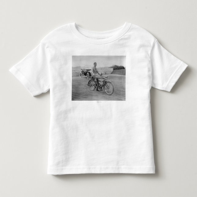 Camiseta Infantil Motocicleta velha com farol da lanterna (Frente)