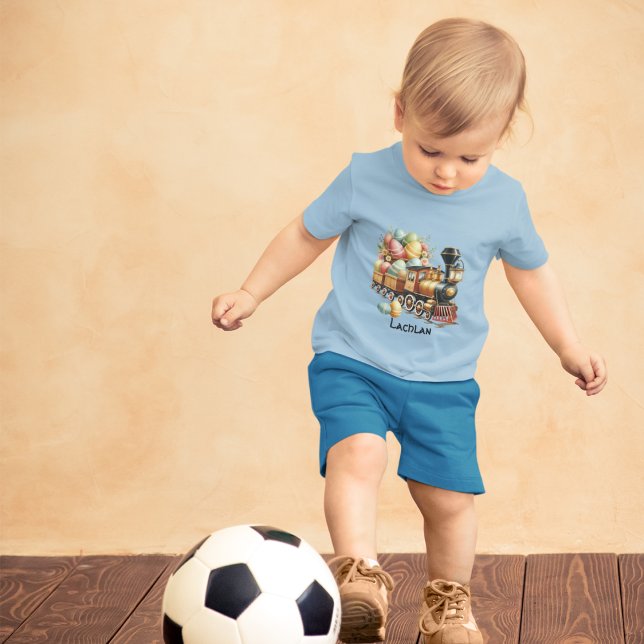 Camiseta Infantil Motor De Comboio Carregado Com Ovos De Páscoa (Criador carregado)