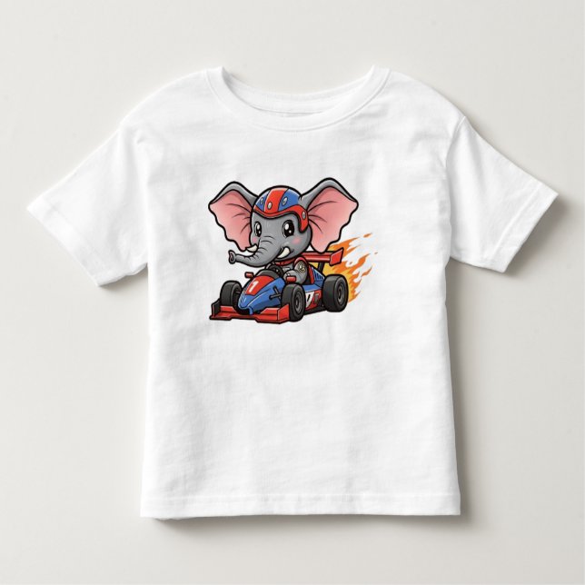 Camiseta Infantil Motorista De Carro De Raça De Elefante De Bebê (Frente)