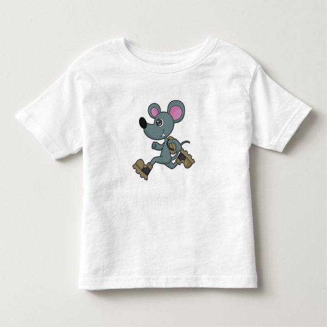 Camiseta Infantil Mouse como Runner com Backpack (Frente)