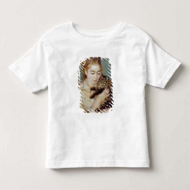 Camiseta Infantil Mulher com gato por Pierre-Auguste Renoir (Frente)