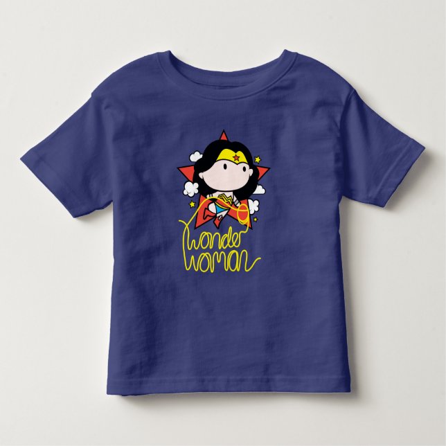 Camiseta Infantil Mulher Maravilha Chibi Voando com Laço (Frente)