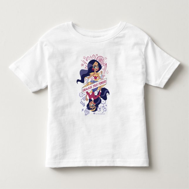 Camiseta Infantil Mulher Maravilha Desmascarar Seus Poderes (Frente)