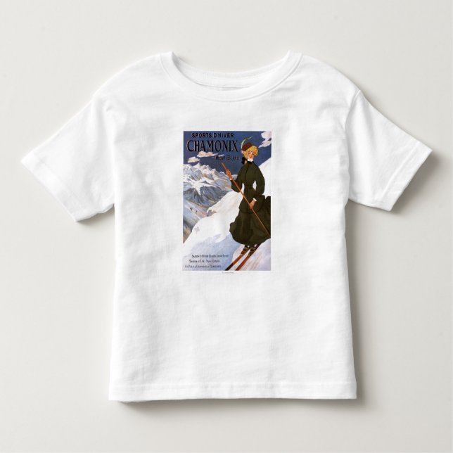 Camiseta Infantil Mulher na Poster de Esqui Verde (Frente)
