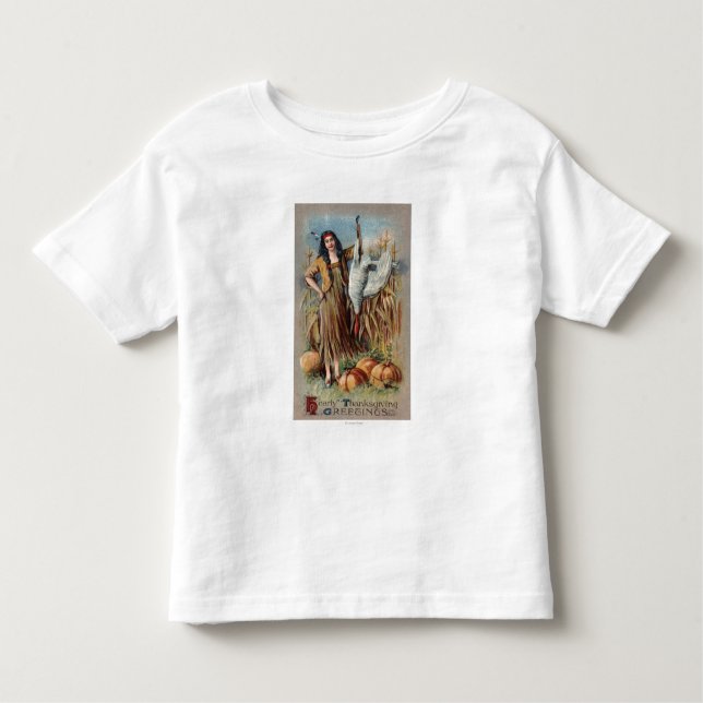 Camiseta Infantil Mulher Nativa Segurando Turquia (Frente)