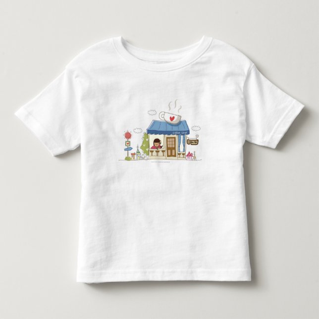 Camiseta Infantil Mulher num compro de café (Frente)