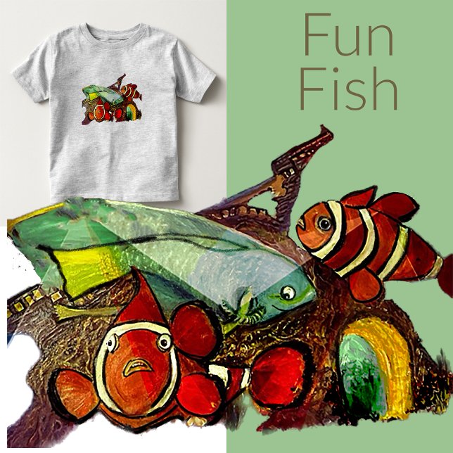 Camiseta Infantil Multicriativo Acrílico de Diversão de Peixes (Criador carregado)