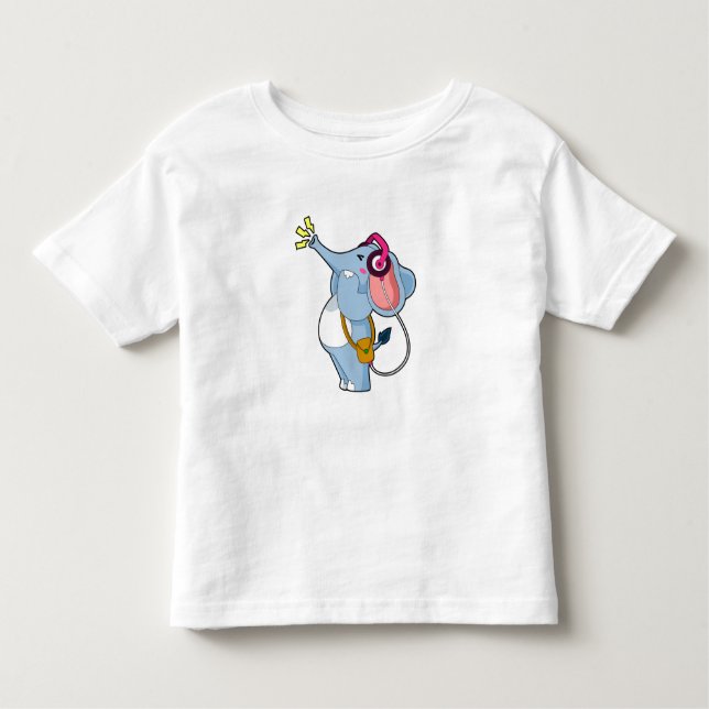 Camiseta Infantil Música de fone de ouvido elefante (Frente)