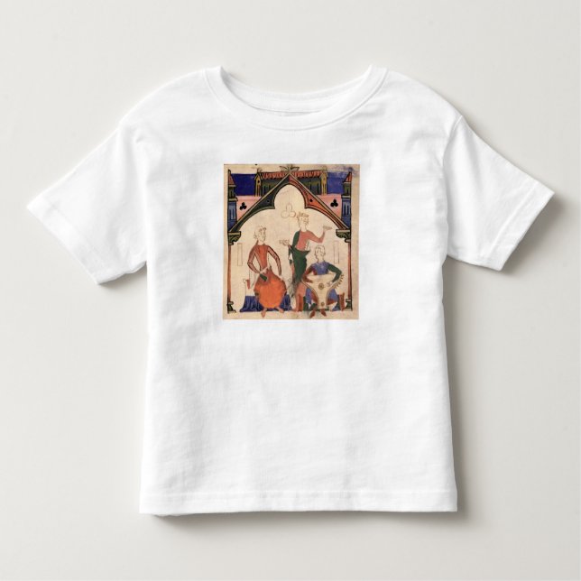 Camiseta Infantil Músicos que jogam castanets e um saltério (Frente)