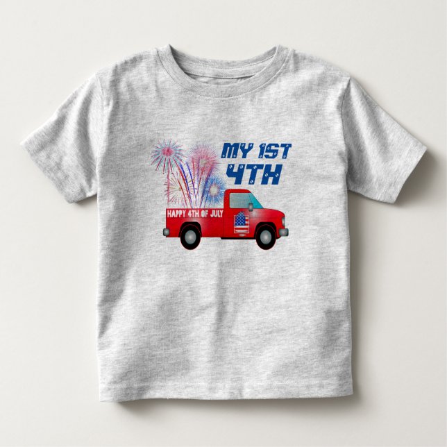 Camiseta Infantil MY 1RUA 4 de julho Red White Fireworks (Frente)