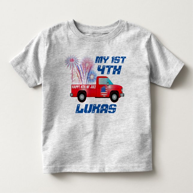 Camiseta Infantil MY 1RUA 4 de julho Red White Fireworks (Frente)