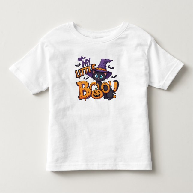 Camiseta Infantil My Little Boo Cute Halloween Cat in Witch Hat (Frente)