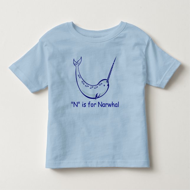 Camiseta Infantil N é para Narwhal aprende soletrar (Frente)