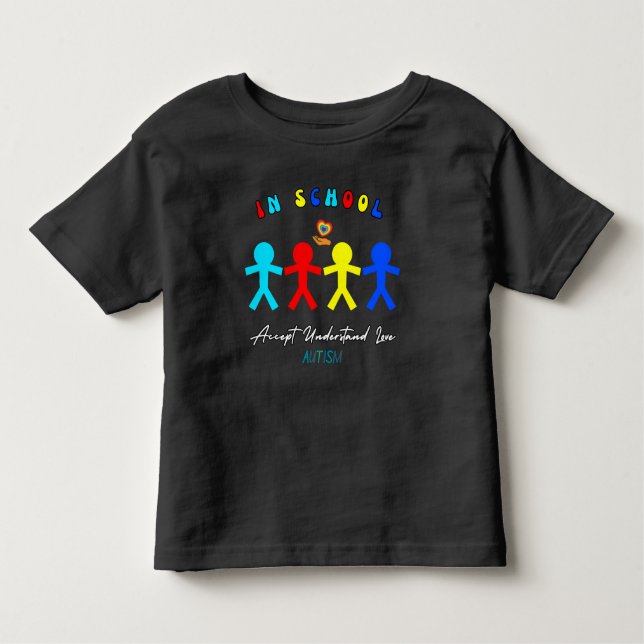 Camiseta Infantil Na escola, compreenda aceitar e amar o Autismo (Frente)