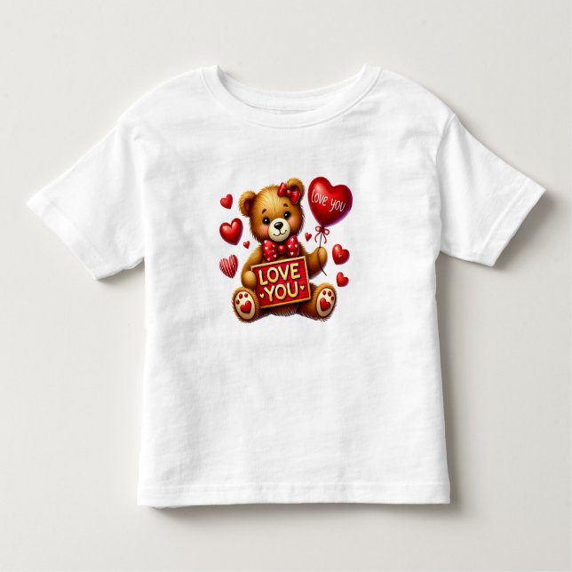 Camiseta Infantil Namorados Eu Te Amo Vermelho De Urso Teddy (Frente)