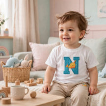 Narwhal Letter N Embroidered Alphabet Kids T-Shirt