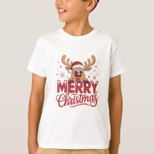 Camiseta Infantil Natal Alegre com Rena Fofa