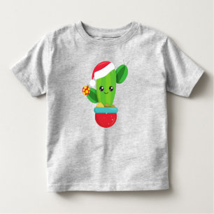 Camiseta Infantil Natal Cactus, Santa Hat, Enfeites de natal