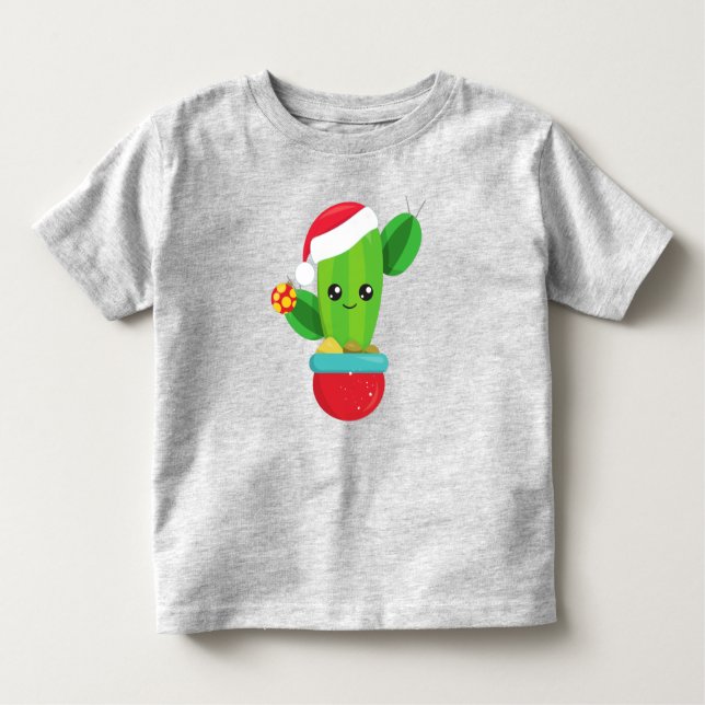 Camiseta Infantil Natal Cactus, Santa Hat, Enfeites de natal (Frente)