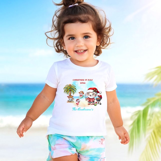 Camiseta Infantil Natal Em Julho Papais noeis Bonitos Nome De Verão  (Christmas In July Cute Santa Tropical Summer Name Toddler T-shirt)