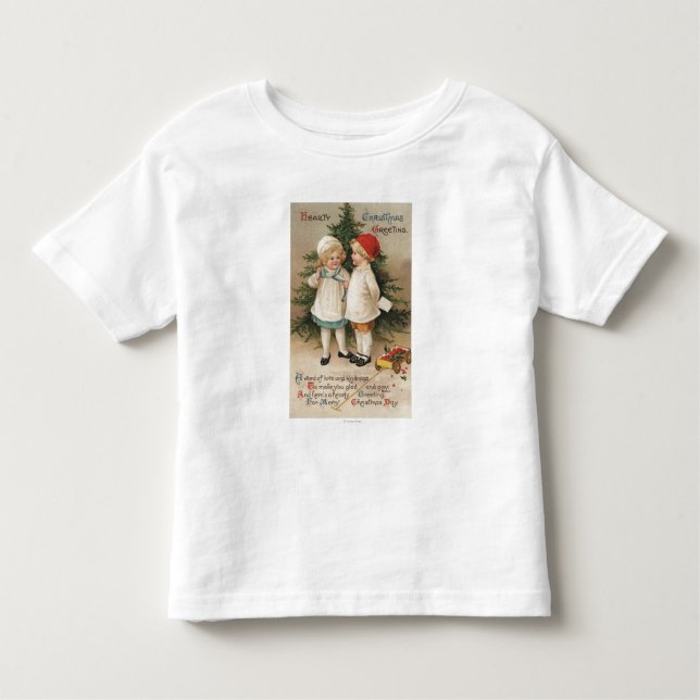 Camiseta Infantil Natal entusiasta GreetingKids por uma árvore (Frente)