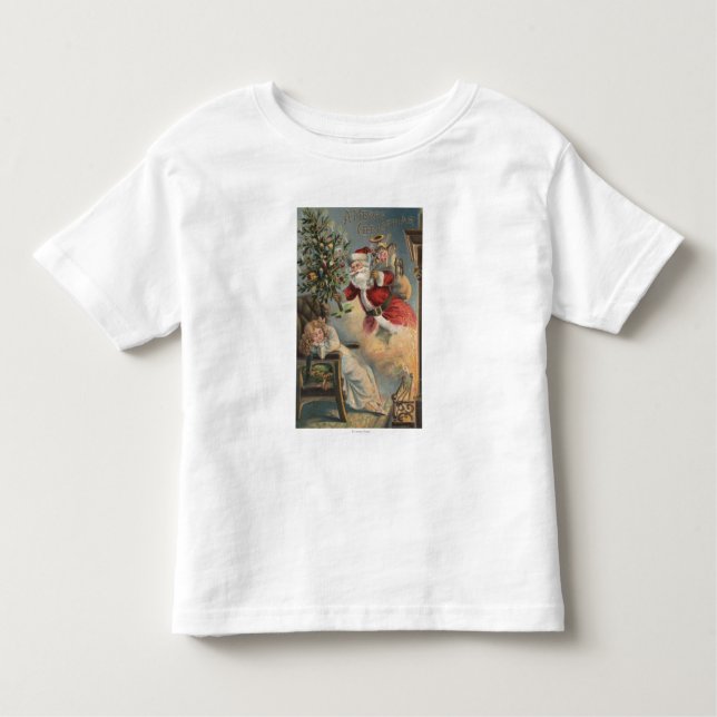 Camiseta Infantil Natal GreetingSanta com árvore e presentes (Frente)