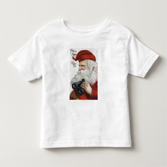 Camiseta Infantil Natal GreetingSanta com binóculos (Frente)