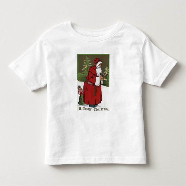 Camiseta Infantil Natal GreetingSanta com cavalo de madeira (Frente)