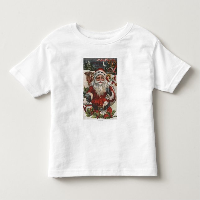 Camiseta Infantil Natal GreetingSanta com cervos e miúdos (Frente)