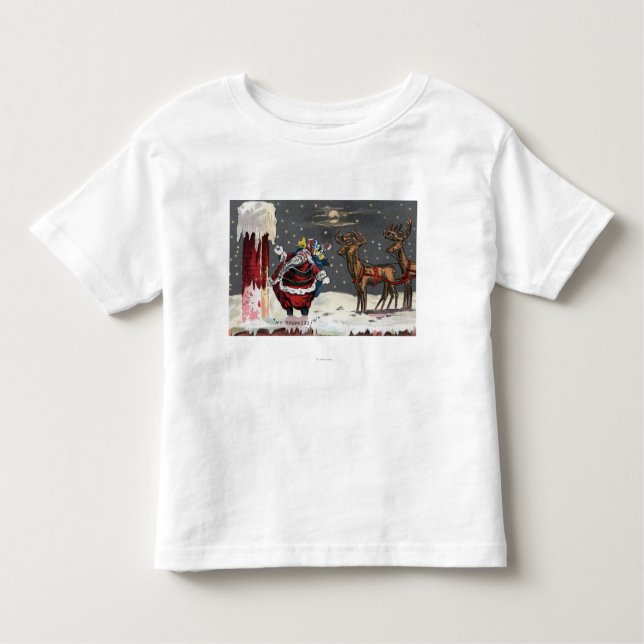 Camiseta Infantil Natal GreetingSanta e chaminé (Frente)