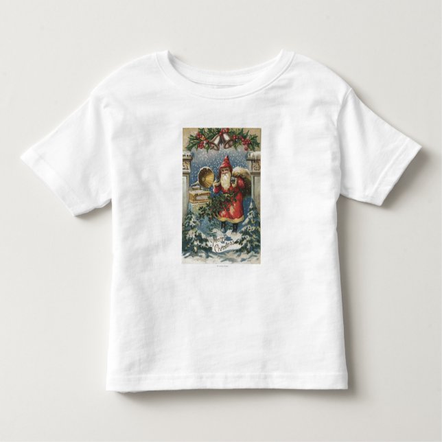 Camiseta Infantil Natal GreetingSanta e jogador gravado (Frente)
