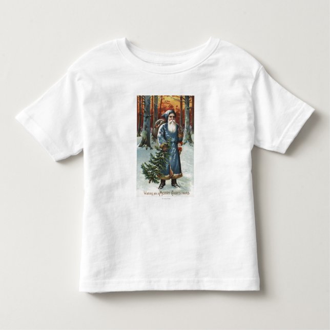 Camiseta Infantil Natal GreetingSanta no azul (Frente)