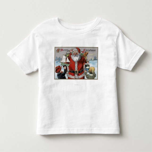 Camiseta Infantil Natal GreetingSanta que dá presentes (Frente)