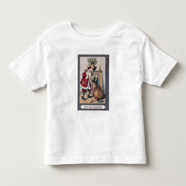Camiseta Infantil Natal GreetingSanta que enche meias (Frente)