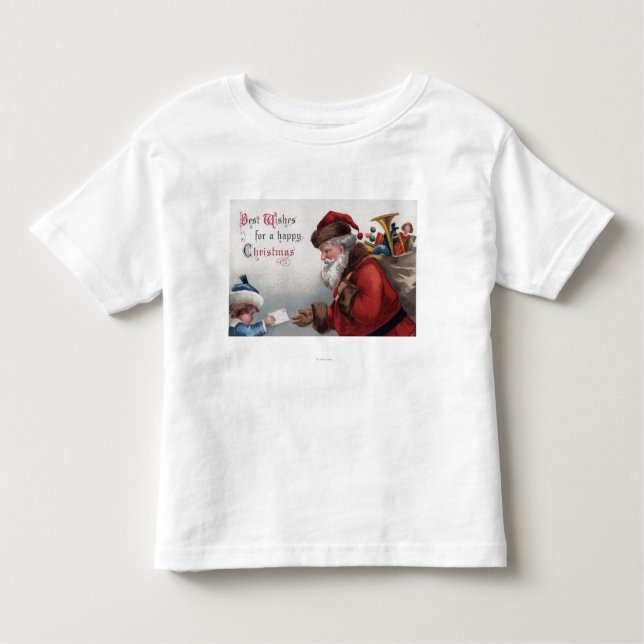 Camiseta Infantil Natal GreetingSanta que recebe a letra (Frente)