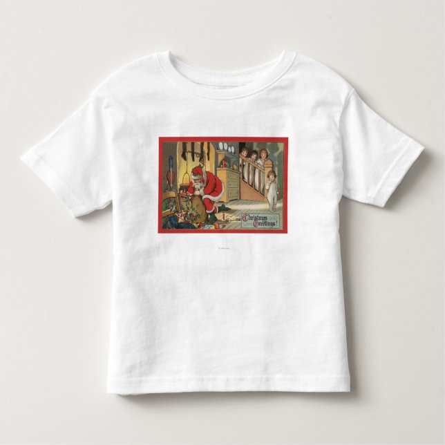 Camiseta Infantil Natal GreetingSanta que retira presentes (Frente)