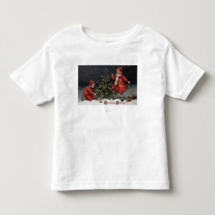 Camiseta Infantil Natal GreetingsKids que decora uma árvore