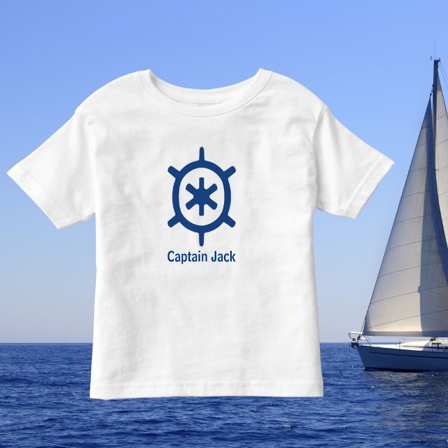 Camiseta Infantil Náutica Blue Ship Capitão's Helm Wheel Custom (Criador carregado)