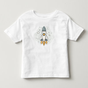 Camiseta Infantil Nave Espacial Bege Pastel Suave