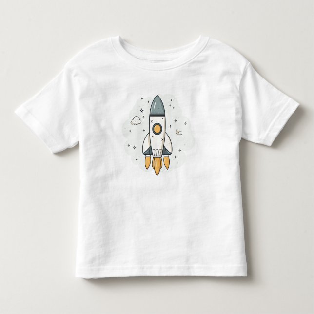 Camiseta Infantil Nave Espacial Bege Pastel Suave (Frente)