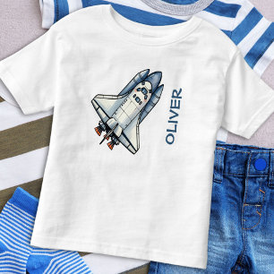 Camiseta Infantil Nave Espacial de Desenho Animado Personalizada