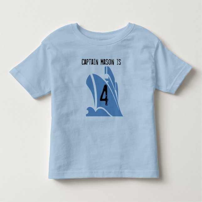 Camiseta Infantil Navio Capitão Personalizável 4º Aniversário (Frente)