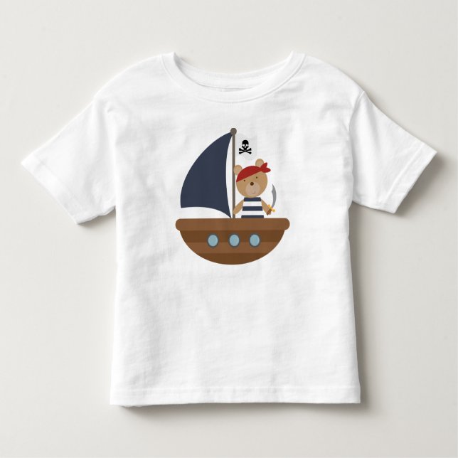 Camiseta Infantil Navio de Pirata de Urso Cuja Porta Pirata (Frente)
