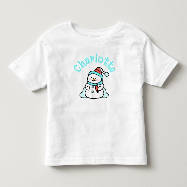 Camiseta Infantil Neve De Natal Turquesa Com Nome Branco (Frente)