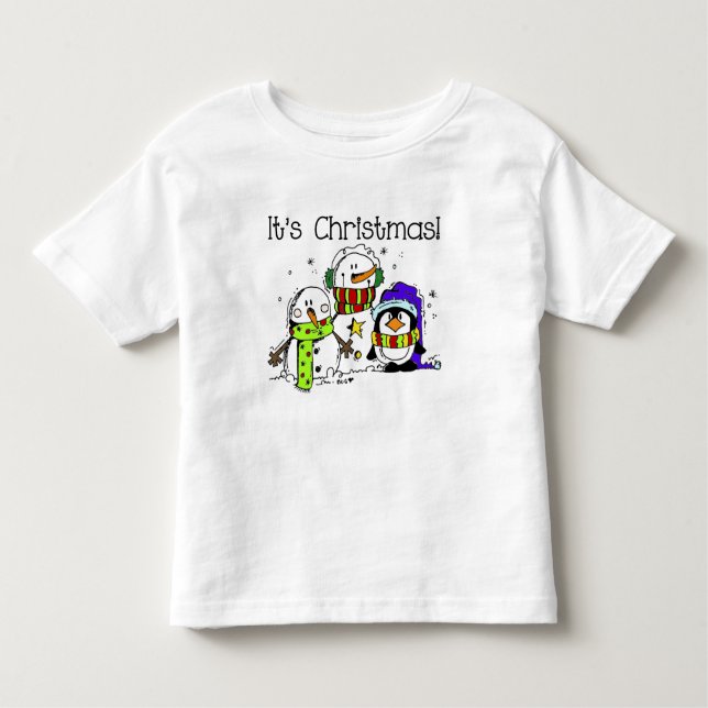 Camiseta Infantil Neves e Pinguins É Natal (Frente)