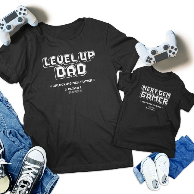 Camiseta Infantil Nível para Cima Pai do Jogador Filha Próxima Geraç (Level Up Gamer Dad Child Next Gen Player Matching Toddler T-shirt)