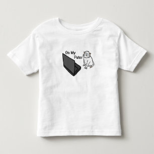 Camiseta Infantil No Meu Computador Divertido Meme de Gato Branco