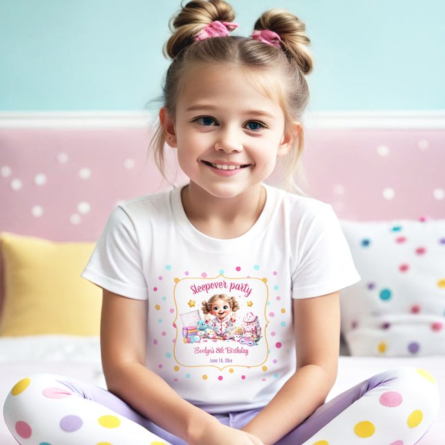 Camiseta Infantil Noivado da Menina Bonita do Partido do Sono (Sleepover Slumber Party Cute Girl Birthday Toddler T-shirt)