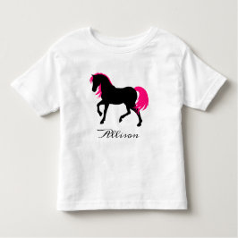 Camiseta Infantil Nome da Adição de Cavalo Branco Branco e Rosa Quen