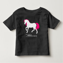 Camiseta Infantil Nome da Adição de Cavalo Branco Branco e Rosa Quen